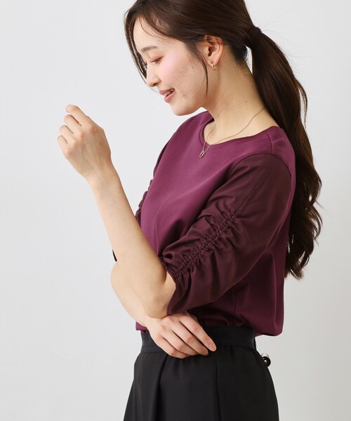 COUP DE CHANCE（クードシャンス）の「【手洗い可／日本製】袖ギャザーカットソー（Tシャツ/カットソー・レディース・オフホワイト/ボルドー/ベージュ系4/ブラック・34/38）」の15枚目の写真