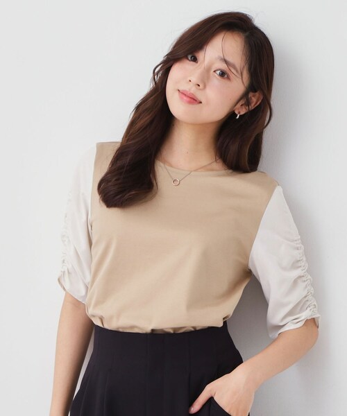 COUP DE CHANCE（クードシャンス）の「【手洗い可／日本製】袖ギャザーカットソー（Tシャツ/カットソー・レディース・オフホワイト/ボルドー/ベージュ系4/ブラック・34/38）」の19枚目の写真