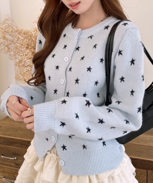 Ada.（エイダ）の「星柄 フロントボタン ニット カーディガン（カーディガン/ボレロ・レディース・ブルー/グレー/ブラック・FREE）」の5枚目の写真