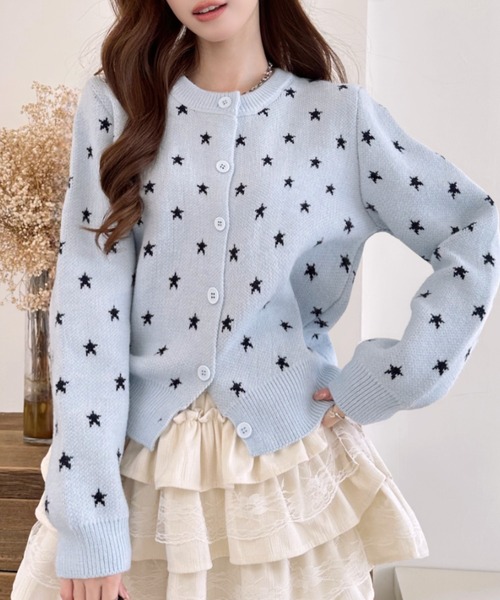 Ada.（エイダ）の「星柄 フロントボタン ニット カーディガン（カーディガン/ボレロ・レディース・ブルー/グレー/ブラック・FREE）」の6枚目の写真