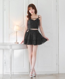 シフォンビジューカットアウトAラインセットアップミニ丈キャバドレス