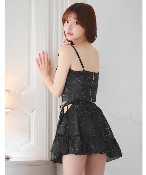DAZZY(デイジー)の「シフォンビジューカットアウトAラインセットアップミニ丈キャバドレス(ドレス・レディース・ブラック系/ピンク・S/XS/M)」の6枚目の写真