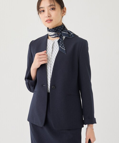 INDIVI（インディヴィ）の「【洗える／通勤／スーツ】メランジストレッチ ノーカラージャケット（ノーカラージャケット・レディース・チャコールグレー/ネイビー/ブラウン系その他・40/38/36/15 /13/12/05）」の3枚目の写真