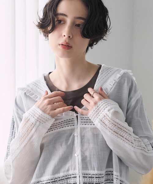 FREAK'S STORE（フリークスストア）の「レースセーラーブラウス/セーラーカラーブラウス（シャツ/ブラウス・レディース・オフホワイト/ブラック・ﾌﾘ-）」の9枚目の写真