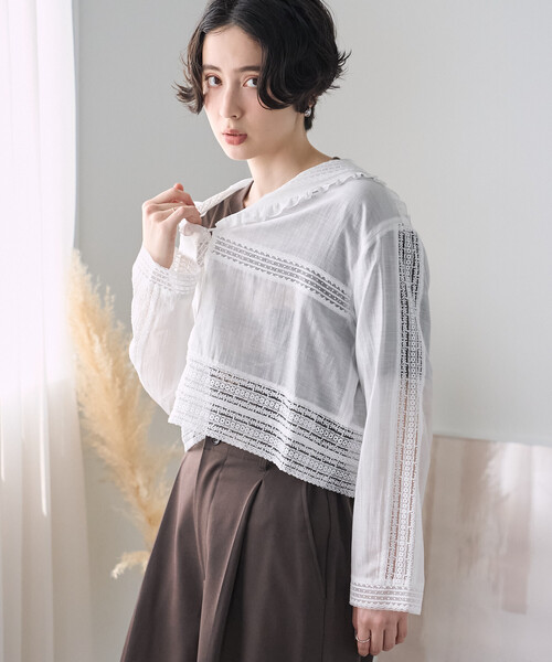FREAK'S STORE（フリークスストア）の「レースセーラーブラウス/セーラーカラーブラウス（シャツ/ブラウス・レディース・オフホワイト/ブラック・ﾌﾘ-）」の12枚目の写真