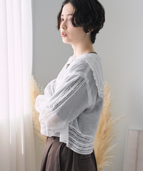 FREAK'S STORE（フリークスストア）の「レースセーラーブラウス/セーラーカラーブラウス（シャツ/ブラウス・レディース・オフホワイト/ブラック・ﾌﾘ-）」の13枚目の写真