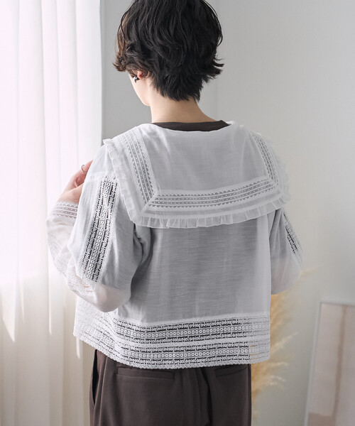 FREAK'S STORE（フリークスストア）の「レースセーラーブラウス/セーラーカラーブラウス（シャツ/ブラウス・レディース・オフホワイト/ブラック・ﾌﾘ-）」の14枚目の写真