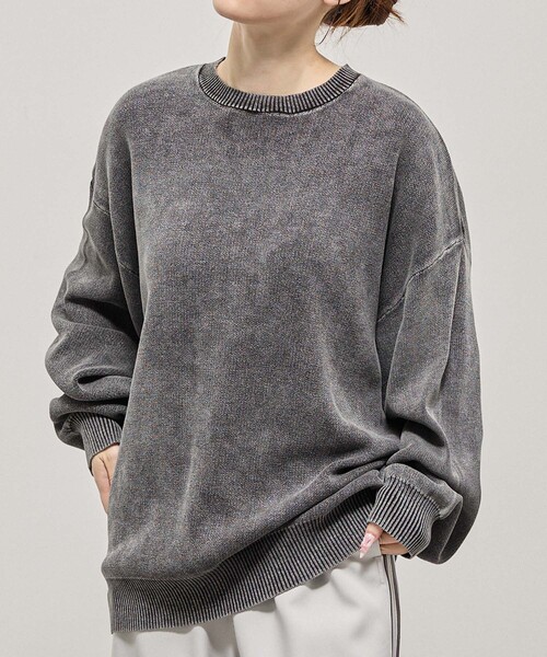 Alfred Alex(アルフレッドアレックス)の「【Alfred Alex】Sweat-Like Vintage Washed Knit / ヴィンテージ加工 スノーウォッシュ スウェットライクニット(ニット/セーター・メンズ・ブラック/ダークネイビー/グレー/プラム・M/L)」の1枚目の写真