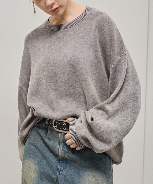 Alfred Alex(アルフレッドアレックス)の「【Alfred Alex】Sweat-Like Vintage Washed Knit / ヴィンテージ加工 スノーウォッシュ スウェットライクニット(ニット/セーター・メンズ・ブラック/ダークネイビー/グレー/プラム・M/L)」の11枚目の写真