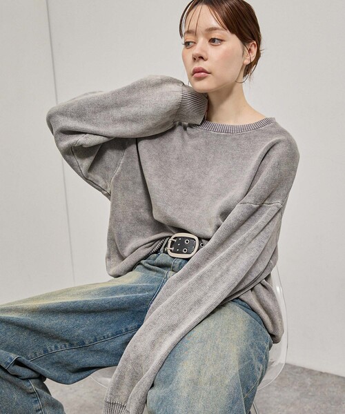 Alfred Alex(アルフレッドアレックス)の「【Alfred Alex】Sweat-Like Vintage Washed Knit / ヴィンテージ加工 スノーウォッシュ スウェットライクニット(ニット/セーター・メンズ・ブラック/ダークネイビー/グレー/プラム・M/L)」の12枚目の写真