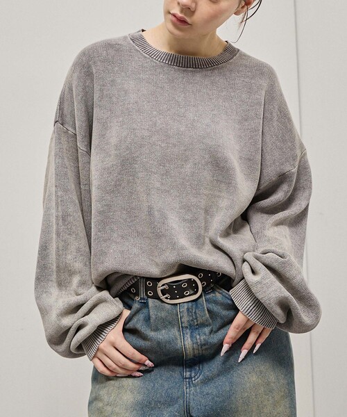 Alfred Alex(アルフレッドアレックス)の「【Alfred Alex】Sweat-Like Vintage Washed Knit / ヴィンテージ加工 スノーウォッシュ スウェットライクニット(ニット/セーター・メンズ・ブラック/ダークネイビー/グレー/プラム・M/L)」の13枚目の写真