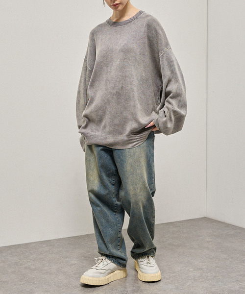 Alfred Alex(アルフレッドアレックス)の「【Alfred Alex】Sweat-Like Vintage Washed Knit / ヴィンテージ加工 スノーウォッシュ スウェットライクニット(ニット/セーター・メンズ・ブラック/ダークネイビー/グレー/プラム・M/L)」の16枚目の写真