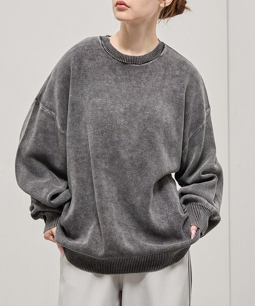 Alfred Alex(アルフレッドアレックス)の「【Alfred Alex】Sweat-Like Vintage Washed Knit / ヴィンテージ加工 スノーウォッシュ スウェットライクニット(ニット/セーター・メンズ・ブラック/ダークネイビー/グレー/プラム・M/L)」の5枚目の写真