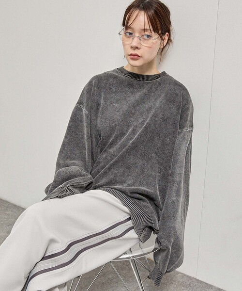 Alfred Alex(アルフレッドアレックス)の「【Alfred Alex】Sweat-Like Vintage Washed Knit / ヴィンテージ加工 スノーウォッシュ スウェットライクニット(ニット/セーター・メンズ・ブラック/ダークネイビー/グレー/プラム・M/L)」の6枚目の写真