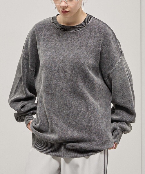 Alfred Alex(アルフレッドアレックス)の「【Alfred Alex】Sweat-Like Vintage Washed Knit / ヴィンテージ加工 スノーウォッシュ スウェットライクニット(ニット/セーター・メンズ・ブラック/ダークネイビー/グレー/プラム・M/L)」の7枚目の写真