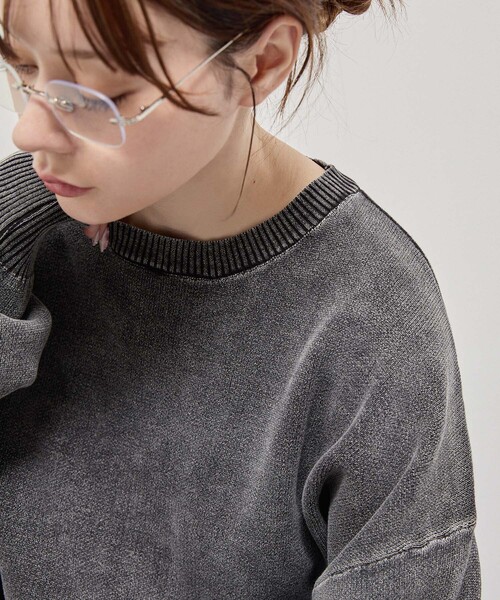 Alfred Alex(アルフレッドアレックス)の「【Alfred Alex】Sweat-Like Vintage Washed Knit / ヴィンテージ加工 スノーウォッシュ スウェットライクニット(ニット/セーター・メンズ・ブラック/ダークネイビー/グレー/プラム・M/L)」の9枚目の写真