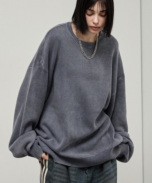 Alfred Alex(アルフレッドアレックス)の「【Alfred Alex】Sweat-Like Vintage Washed Knit / ヴィンテージ加工 スノーウォッシュ スウェットライクニット(ニット/セーター・メンズ・ブラック/ダークネイビー/グレー/プラム・M/L)」の17枚目の写真