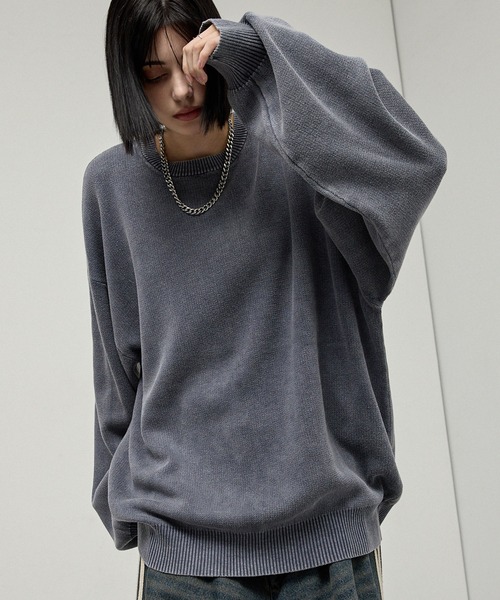 Alfred Alex(アルフレッドアレックス)の「【Alfred Alex】Sweat-Like Vintage Washed Knit / ヴィンテージ加工 スノーウォッシュ スウェットライクニット(ニット/セーター・メンズ・ブラック/ダークネイビー/グレー/プラム・M/L)」の18枚目の写真