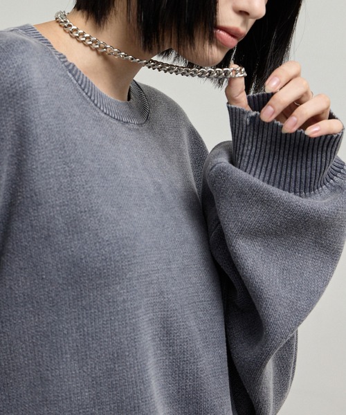 Alfred Alex(アルフレッドアレックス)の「【Alfred Alex】Sweat-Like Vintage Washed Knit / ヴィンテージ加工 スノーウォッシュ スウェットライクニット(ニット/セーター・メンズ・ブラック/ダークネイビー/グレー/プラム・M/L)」の21枚目の写真