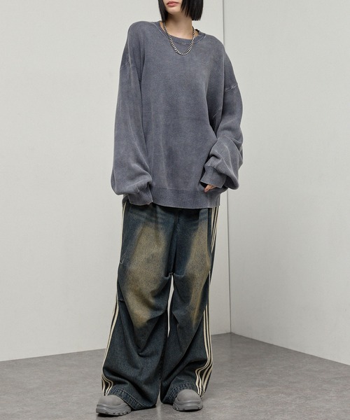 Alfred Alex(アルフレッドアレックス)の「【Alfred Alex】Sweat-Like Vintage Washed Knit / ヴィンテージ加工 スノーウォッシュ スウェットライクニット(ニット/セーター・メンズ・ブラック/ダークネイビー/グレー/プラム・M/L)」の22枚目の写真