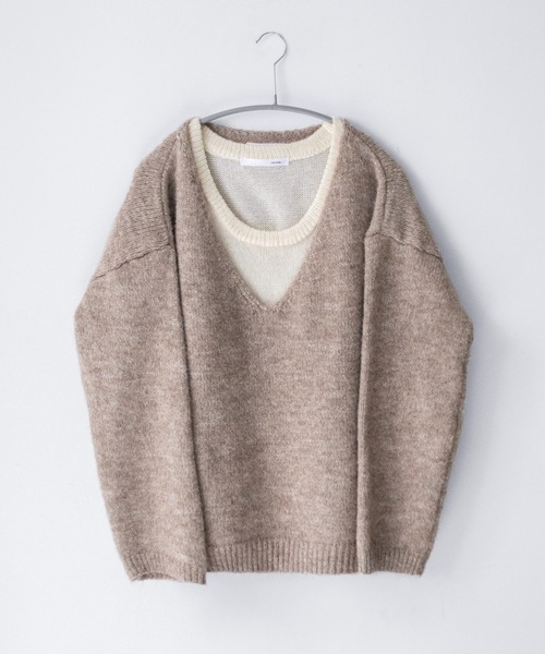 on:nue（オンニュ）の「【on:nue】[2点セット] Vネックレイヤード起毛ニット /26-27 AW COLLECTION（ニット/セーター・レディース・ベージュ/アイボリー/グレー・FREE）」の19枚目の写真