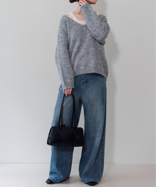 on:nue（オンニュ）の「【on:nue】[2点セット] Vネックレイヤード起毛ニット /26-27 AW COLLECTION（ニット/セーター・レディース・ベージュ/アイボリー/グレー・FREE）」の6枚目の写真