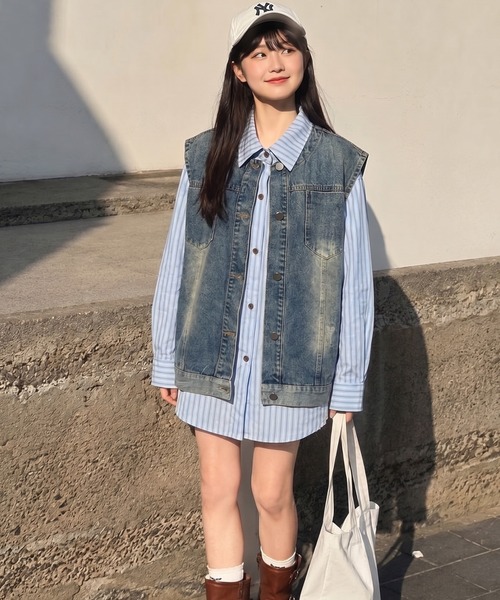 HOOK(フック)の「HOOK for girls リボンプリントストライプオーバーシャツ(シャツ/ブラウス・レディース・ブルー・S)」の12枚目の写真