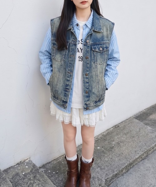 HOOK(フック)の「HOOK for girls リボンプリントストライプオーバーシャツ(シャツ/ブラウス・レディース・ブルー・S)」の11枚目の写真