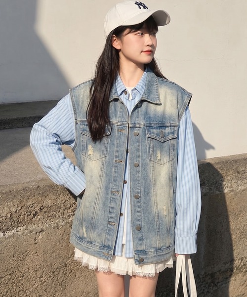 HOOK(フック)の「HOOK for girls リボンプリントストライプオーバーシャツ(シャツ/ブラウス・レディース・ブルー・S)」の13枚目の写真