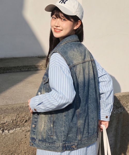 HOOK(フック)の「HOOK for girls リボンプリントストライプオーバーシャツ(シャツ/ブラウス・レディース・ブルー・S)」の14枚目の写真