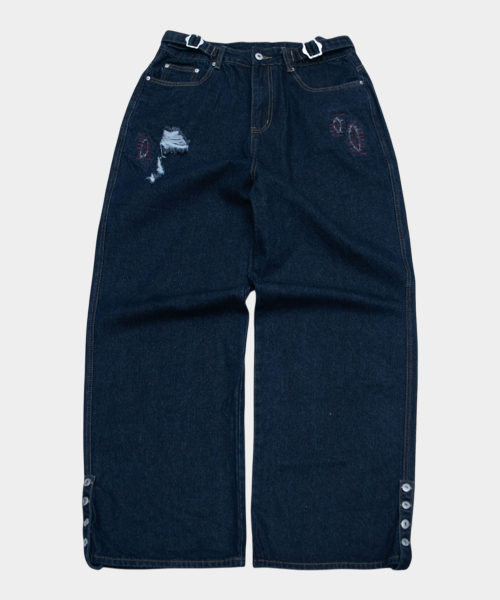 SOMEPLACE MAN(サムプレイス・マン)の「ヴィンテージチェック ハイネック ロゴ刺繍 オーバーサイズ ブルゾン コットン 2WAY ジャケット ジャンパー_2COLOR(デニムパンツ・メンズ・ダークブルー・FREE)」の3枚目の写真