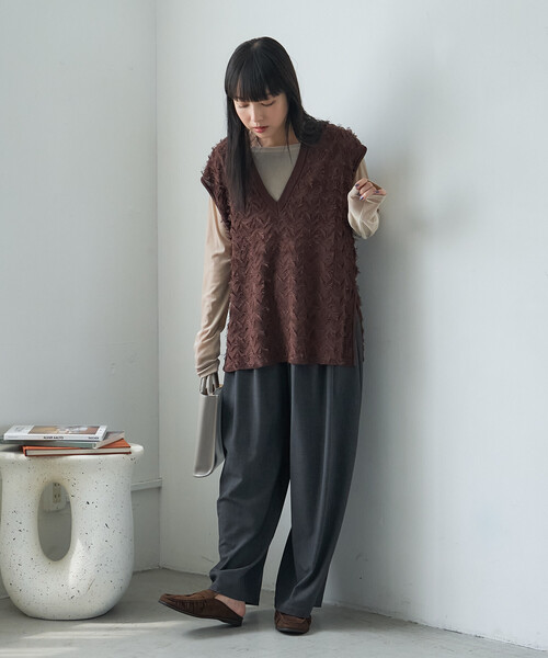 FREAK'S STORE(フリークスストア)の「フリンジニットベスト/フリンジジャガードベスト(ベスト・レディース・ブラック/ブラウン・フリ-)」の7枚目の写真