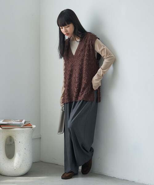 FREAK'S STORE(フリークスストア)の「フリンジニットベスト/フリンジジャガードベスト(ベスト・レディース・ブラック/ブラウン・フリ-)」の9枚目の写真