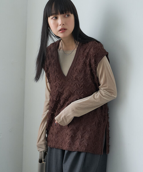 FREAK'S STORE(フリークスストア)の「フリンジニットベスト/フリンジジャガードベスト(ベスト・レディース・ブラック/ブラウン・フリ-)」の10枚目の写真