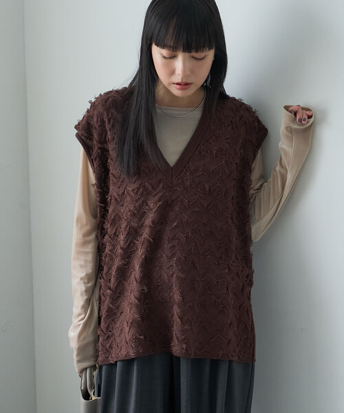 FREAK'S STORE(フリークスストア)の「フリンジニットベスト/フリンジジャガードベスト(ベスト・レディース・ブラック/ブラウン・フリ-)」の11枚目の写真