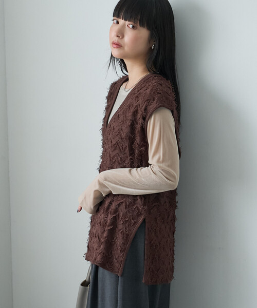 FREAK'S STORE(フリークスストア)の「フリンジニットベスト/フリンジジャガードベスト(ベスト・レディース・ブラック/ブラウン・フリ-)」の14枚目の写真