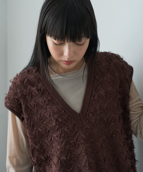 FREAK'S STORE(フリークスストア)の「フリンジニットベスト/フリンジジャガードベスト(ベスト・レディース・ブラック/ブラウン・フリ-)」の16枚目の写真