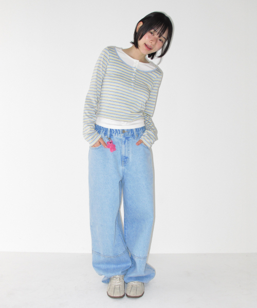 RONRON(ロンロン)の「LAYERED HENRYNECK LONG SLEEVE BLUE STRIPE(Tシャツ/カットソー・レディース・その他・FREE)」の4枚目の写真