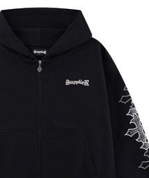 SUPPLIER-Multiple Cross Leather Patch Zip Hoodie