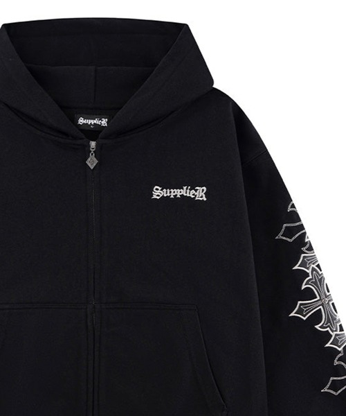 SUPPLIER(サプライヤー)の「SUPPLIER-Multiple Cross Leather Patch Zip Hoodie(パーカー・メンズ・ブラック・FREE)」の1枚目の写真