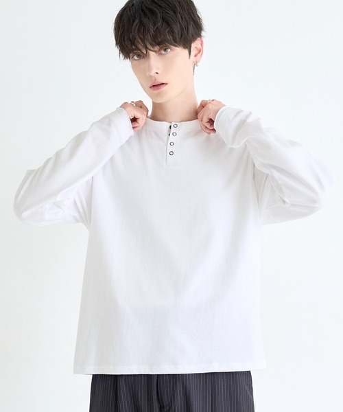 ASTRONOMY(アストロノミー)の「ヘンリーネックロングスリーブTシャツ カットソー ヴィンテージ加工/無地(Tシャツ/カットソー・メンズ・ブラウン/ブラック/ホワイト/チャコール・L/M)」の7枚目の写真