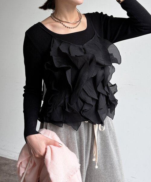 DouDou(ドゥドゥ)の「【WEB限定】前後2WAYフリルビスチェ(シャツ/ブラウス・レディース・ブラック/ベージュ・FREE)」の16枚目の写真