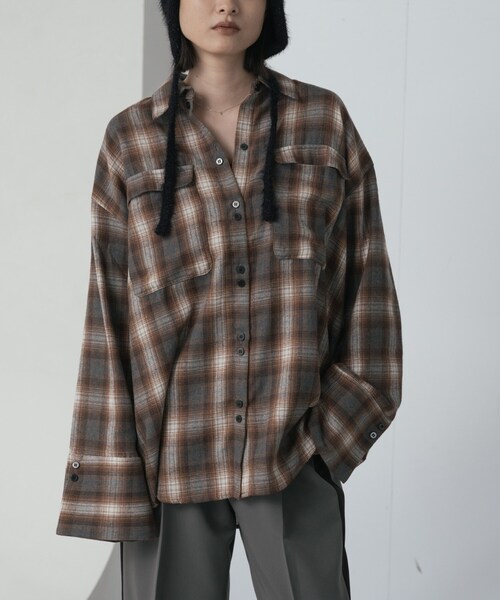 GALLEST(ギャレスト)の「チェックネルシャツ【LIVE紹介/上枝みどりさん着用】(シャツ/ブラウス・レディース・ダークブラウン系1/ブラック系1・38)」の11枚目の写真