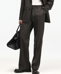 Wide Fit Wool Herringbone Pants (Grey) TNPA6F104G2