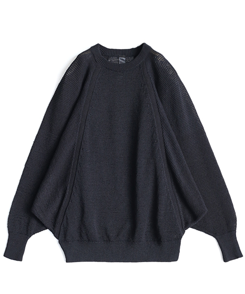 SHAREEF（シャリーフ）の「IRREGULAR KNITTING DOLMAN P/O（ニット/セーター・メンズ・ブラック/ダークグリーン/パープル・1/2）」の2枚目の写真