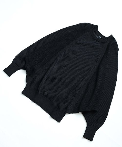 SHAREEF（シャリーフ）の「IRREGULAR KNITTING DOLMAN P/O（ニット/セーター・メンズ・ブラック/ダークグリーン/パープル・1/2）」の4枚目の写真