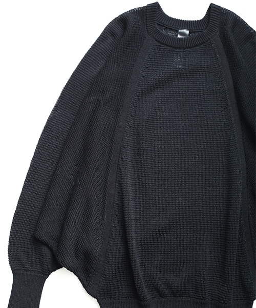 SHAREEF（シャリーフ）の「IRREGULAR KNITTING DOLMAN P/O（ニット/セーター・メンズ・ブラック/ダークグリーン/パープル・1/2）」の8枚目の写真