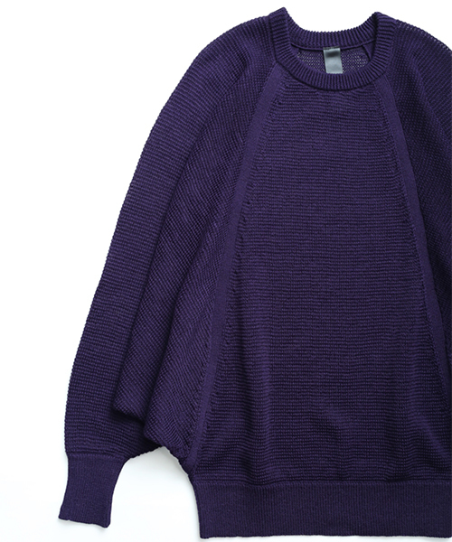 SHAREEF（シャリーフ）の「IRREGULAR KNITTING DOLMAN P/O（ニット/セーター・メンズ・ブラック/ダークグリーン/パープル・1/2）」の9枚目の写真
