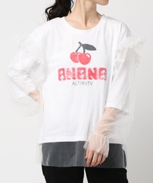 RNA | M0853 チェリープリントチュールコンビTシャツ(Tシャツ/カットソー)