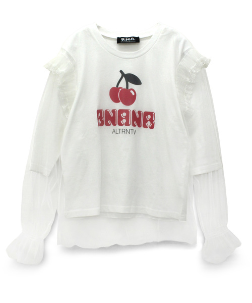 RNA(アールエヌエー)の「M0853 チェリープリントチュールコンビTシャツ(Tシャツ/カットソー・レディース・ホワイト/ピンク/ブラック・MEDIUM)」の4枚目の写真